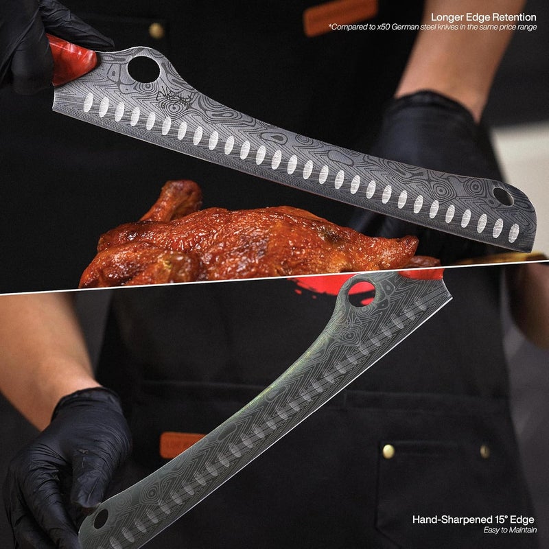 JICKO ® SteelFang Edition – Japanese Brisket Knife 12" with Olive Wood & Red Epoxy Handle | Premium Butcher & Carving Knife for Meat, BBQ, and Brisket Slicing – Ultra Sharp Stainless Steel Blade - Image 3